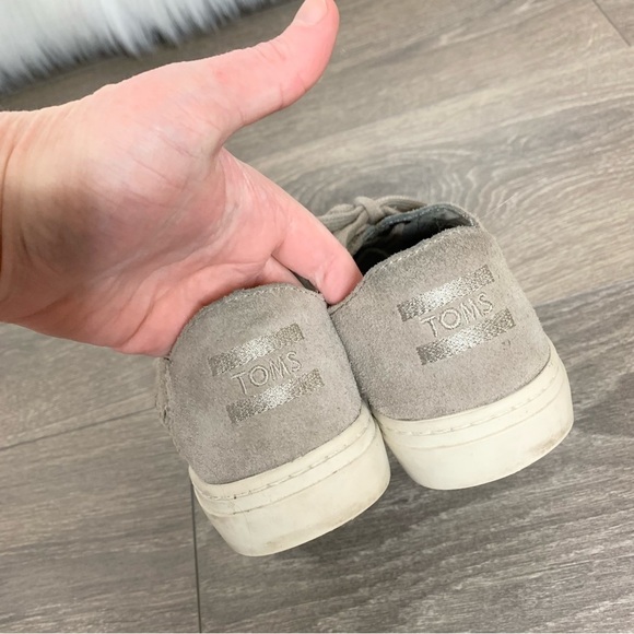 Toms Lenox Sneakers Shoes Lace Up Suede Woven Panel Desert Grey Women Size 6 - Picture 11 of 16